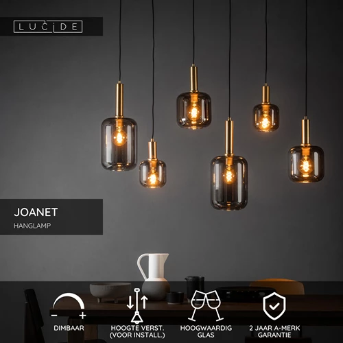 Lucide JOANET - Hanglamp - 6xE27 - Fumé - USP